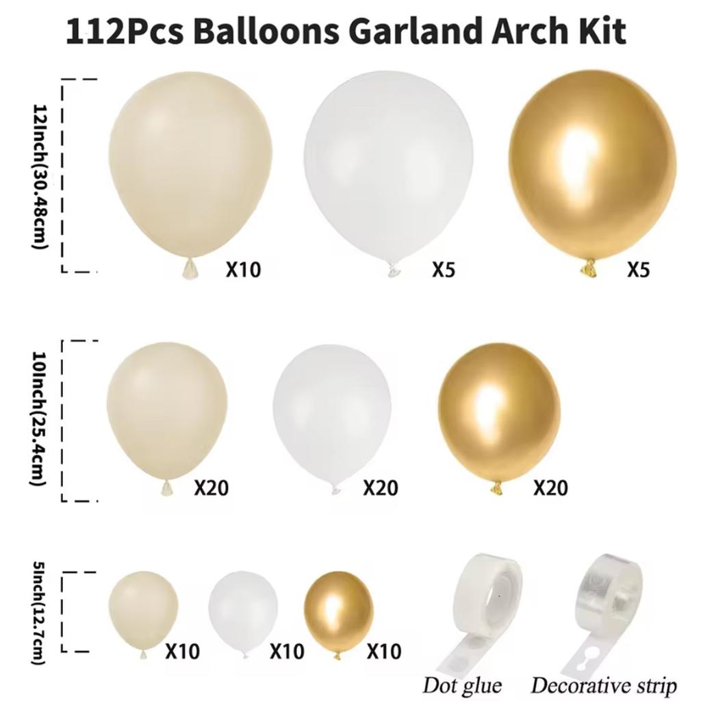 110Pcs Sand White and Gold Balloon Garland Arch Kit for Bridal Wedding Engagement Anniversary Baptism Birthday Party Decorations