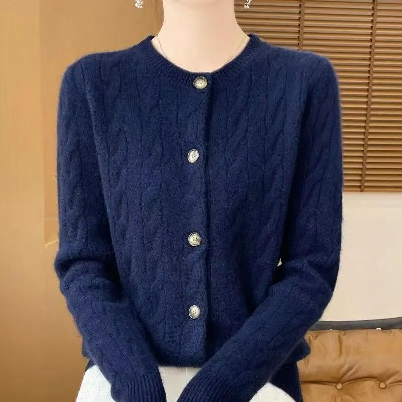 Base Shirt  New Sweater for Women Loose Round Neck Fashion Versatile Twist Thread Cardigan