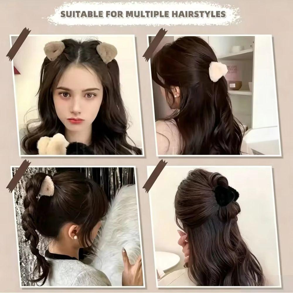 Cute Cat Ears Hair Clip Pure Color Mini Grasp Clip Sweet Plush Small Hair Claw Autumn Winter