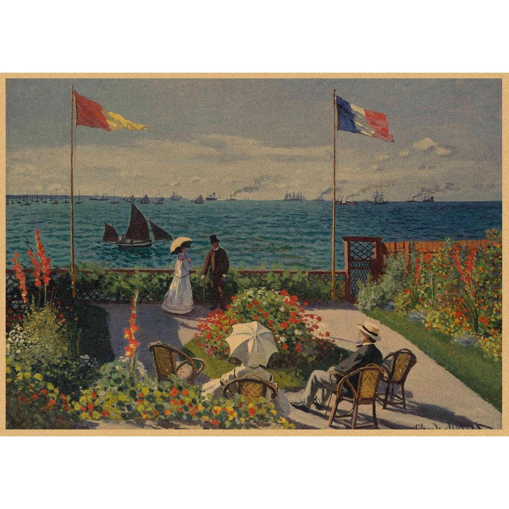 Monet Oil Painting Retro Kraft Paper Poster for Restaurant, Bar, Cafe Wall Decor