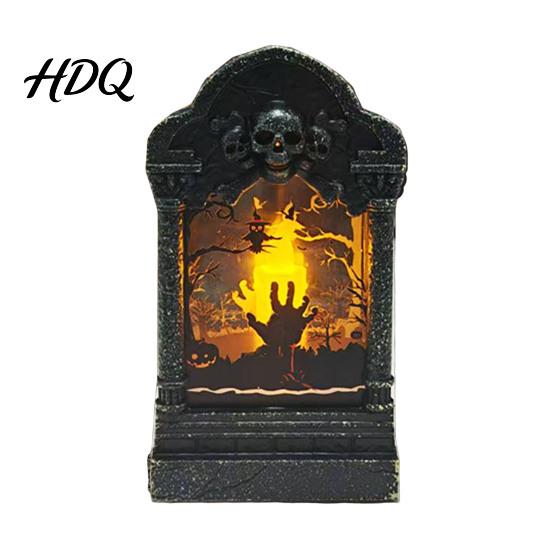 Pumpkin Bag Fillers Tombstone Candle Lantern LED Lighted Spooky Graveyard Table Lamp Halloween Tabletop Decor Small Night Light for Haunted