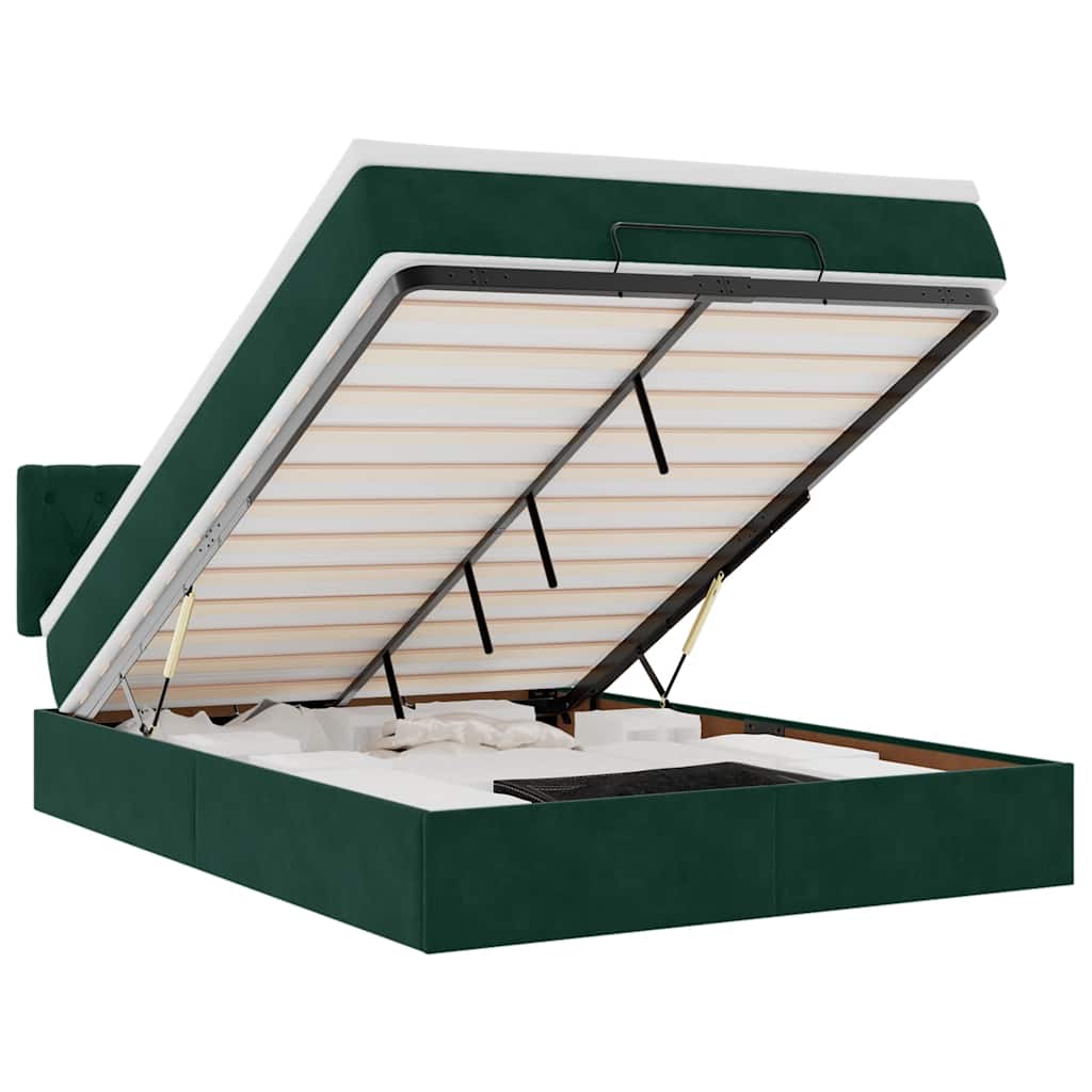 Ottoman Bed with Mattress & LEDs Dark Green 140x190 cm Velvet