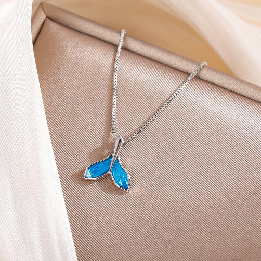 Mermaid Fashion 925 Silver Jewelry Blue Fish Tail Pendant Necklaces