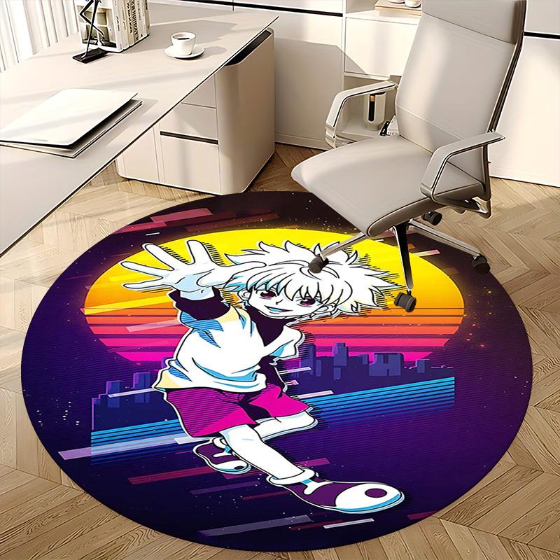 1pc Anime Cartoon Design Round Carpet - Office Chair Mat, Non-Slip Rug for Home Decor, Living Room, Bedroom, Game Room & Dormitory, Suitable for All S