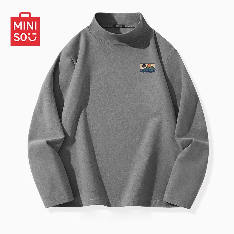 MINISO Men s Fleece-Lined Semi-High Neck Long-Sleeve T-Shirt 3XL