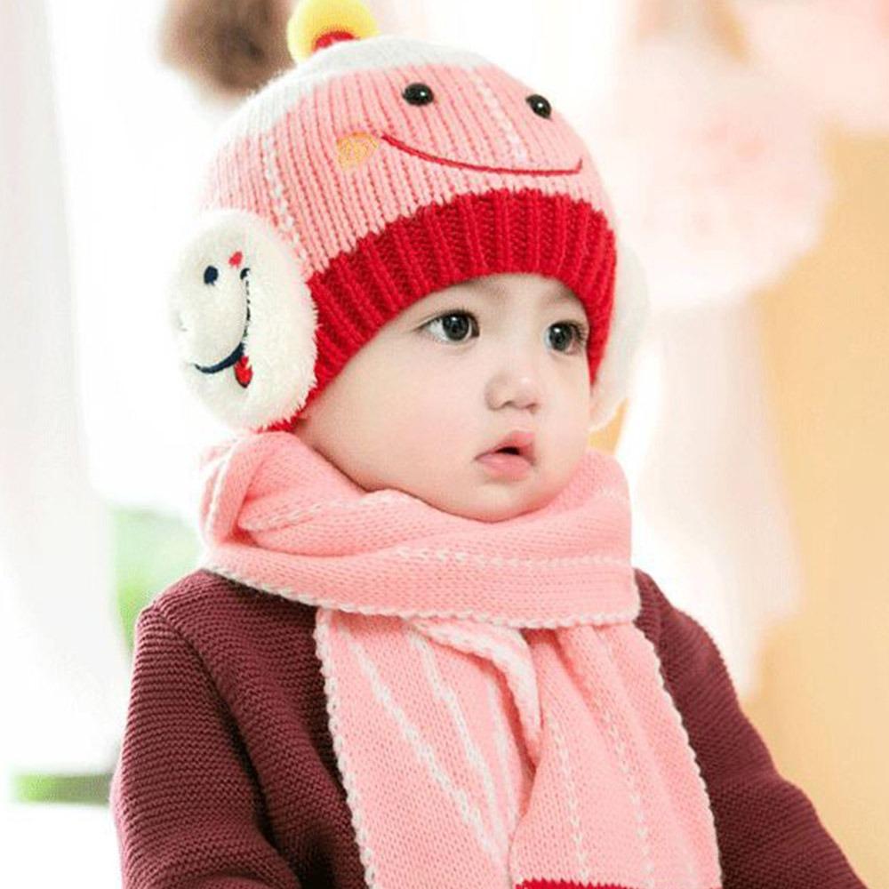Cartoon Snowman Children Hat Scarf Set Ear Protection Warm Beanie Caps  Children Accessories