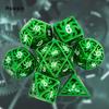 7 Pcs Green White Rotary Windmill Metal Dice Hollow Metal Polyhedral Dice Suitable for Role-Playing RPG  Board Game Card Game