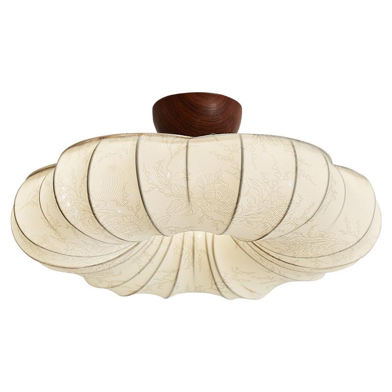 Chinese Fabric Pendant Light for Bedroom or Study - Solid Wood Pattern, Eye-Protecting Ceiling Light for Restaurant.