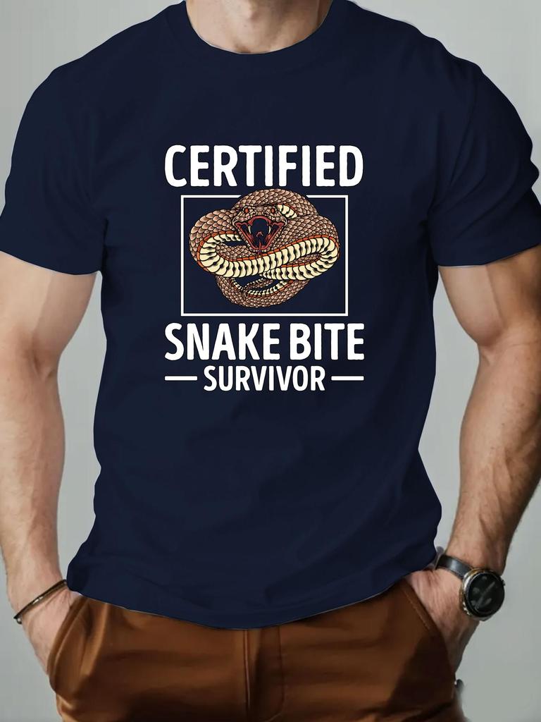 Men's T-Shirt 100% Cotton Cartoon Animal Snake Print Summer Oversized Round Neck Breathable Casual Short Sleeve Fashion T Shirt