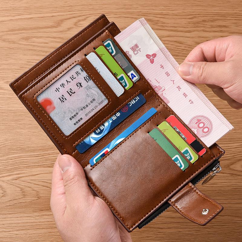 Men's Youth Trifold Leather Wallet with Multi-Card Slots - Stylish Korean Vertical Design