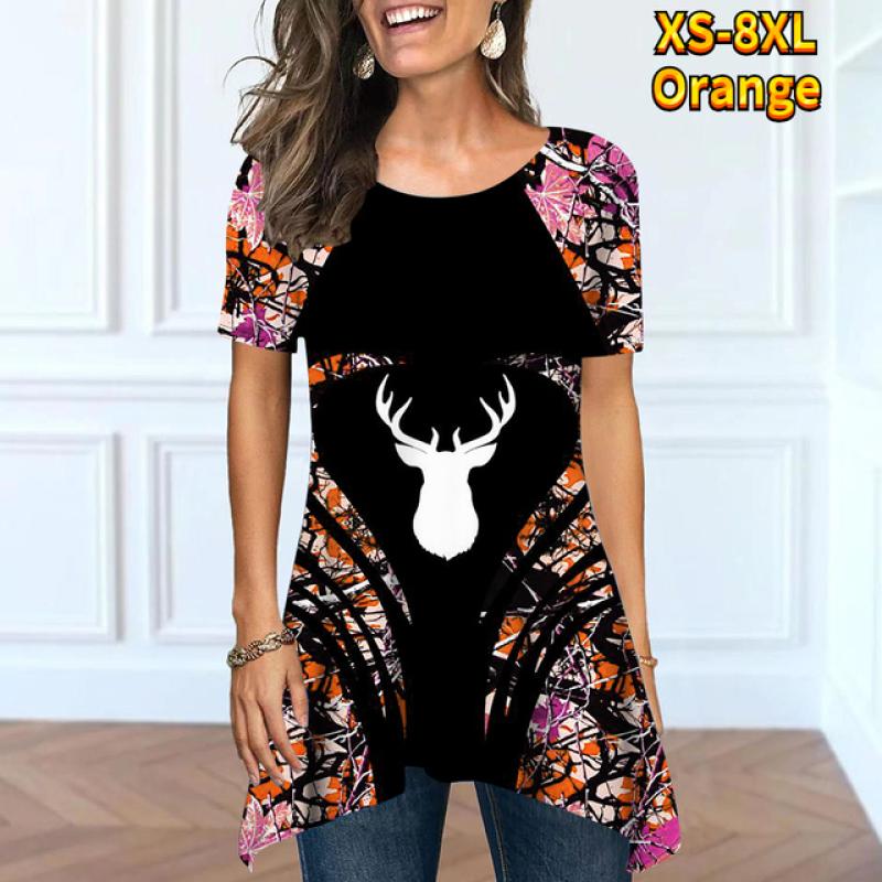 T-shirt a maniche corte con scollo tondo aperto da donna con stampa retrò sotto la maglietta estiva allentata per incontri business manica corta XS-8XL