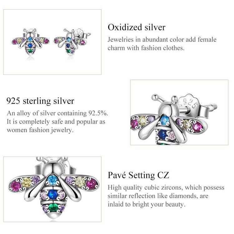 Cercei cu albine cu zirconiu, argint 925 BAMOER, bijuterii fine