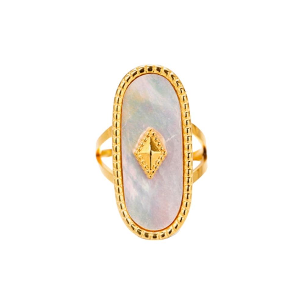 Creative Exquisite Vintage Open Rings Simple Shell Oval Stone Rings Stainless Steel Women Jewelry Exaggerated Finger Ring Women