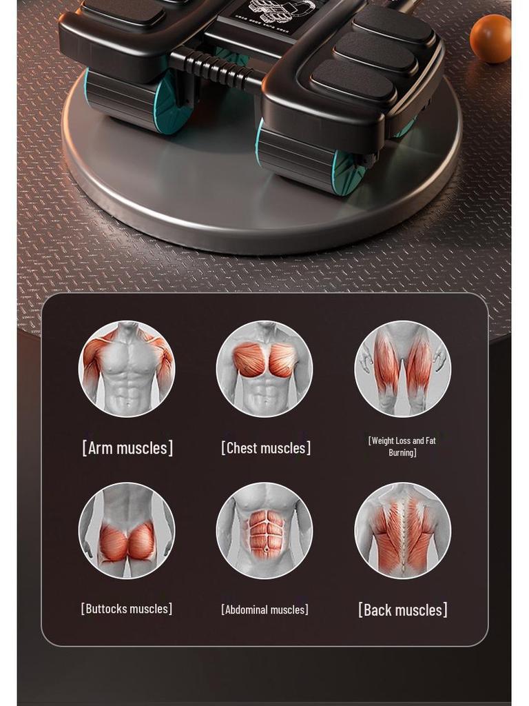 Six-Elbow Support Ab Roller: Automatic Rebound 4-Wheel Fitness Equipment for Men's Abs and Belly Exercise.