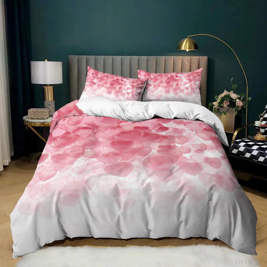 Room Decor Home Bedding Sets 2/3pcs Red Heart Printing Queen Size Pillowcase Duvet Cover Set Polyester Bedclothes