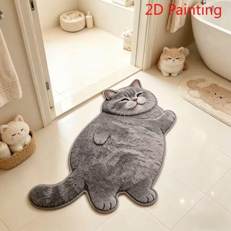 Cute Cat Shaped Plush Area Rug Washable Anti Slip Alfombra For Bedroom Bay Window Dressing Table Pet Lover Home Decor