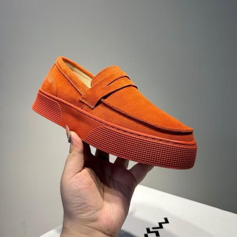 

Мужские лоферы, летняя обувь, мужская новая модная парусиновая обувь, мягкая и удобная обувь из флоковой замши на плоской подошве, мужская повседневная вулканизированная обувь 44 оранжевый