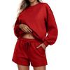 Women's Fashion Sportswear Casual Long-Sleeved Pullover Sweatshirt Drawstring Shorts Set