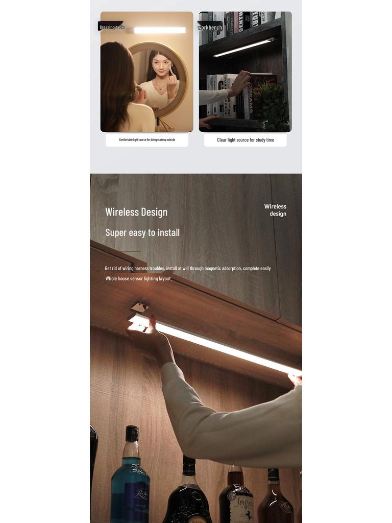 USB Rechargeable LED Cabinet Light with Motion Sensor and Magnetic Adhesion