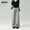 MJ STYLE Women's Petite High-Waisted Flowy Wide-Leg Pants