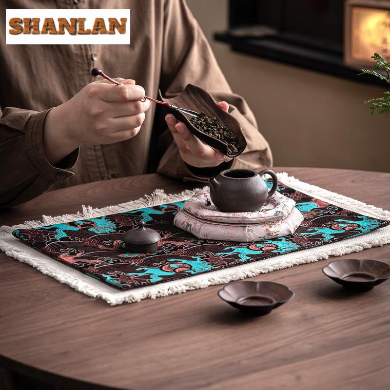 Brocade Embroidery Horse Tea Table Mats Zen Bowl Pot Mat Drink Coaster Household Dinner Table Cloth Mat Teaware Collection Craft