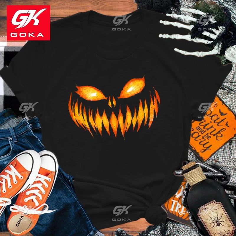 

Women Fashion Short Sleeve Tee Shirt Halloween Pumpkin Print Cotton T Shirt Casual Clothing Cool Hip HopTops Unisex T Shirts 3XL