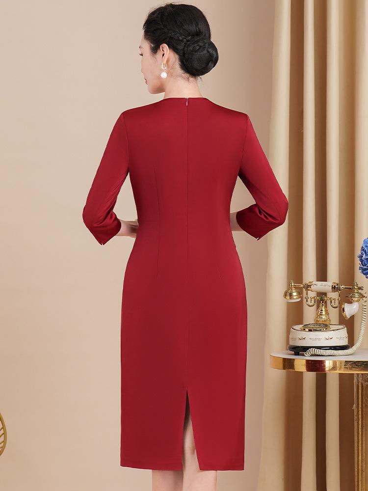 2025 Weinrot Frühling Formelles Kleid für Damen - Elegante Hochzeits- oder Bankettkleidung für Mütter und zierliche Schwiegermütter