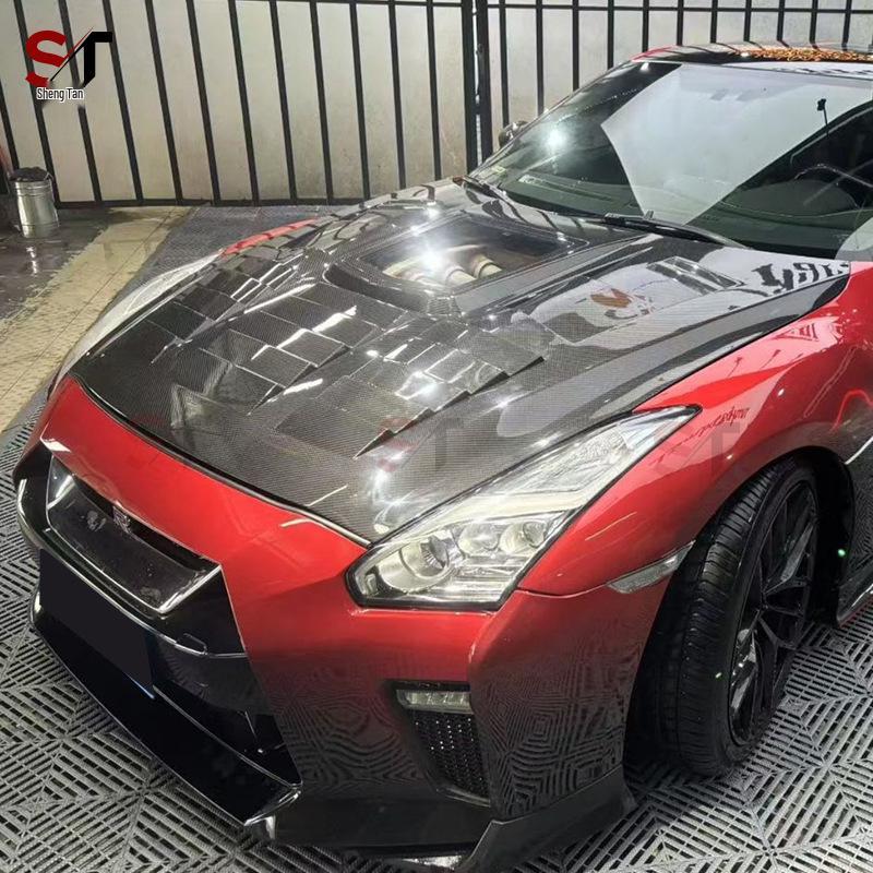 Compatible Nissan GTR R35 Carbon Fiber Hood with Transparent Glass Style