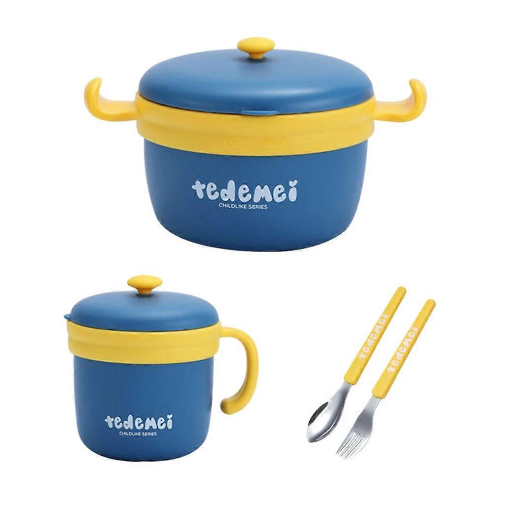 Baby Bowl & Cup Set with Spoon, Fork & Lid, Blue