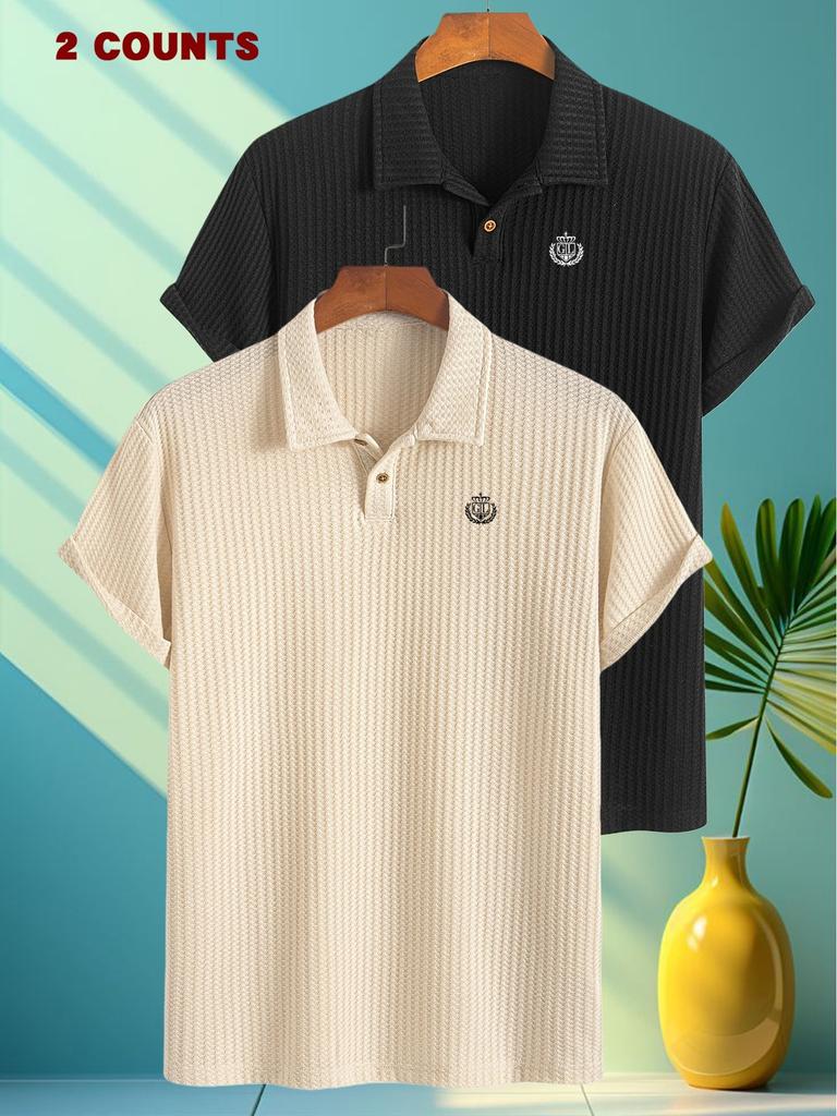 2pcs GL Print Pattern Men's Golf Polo Shirts, Short Sleeve Men's Work Shirt Casual Comfortable Soft Knit Lapel Collar, Ideal for Daily Business Wear