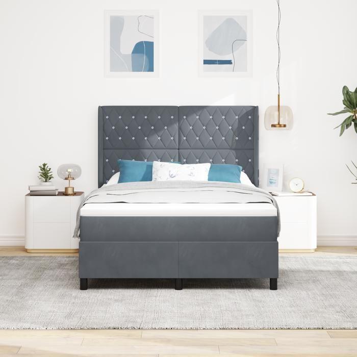 Lit Box Spring avec Matelas Gris Foncé 140x190 cm en Velours 3341949