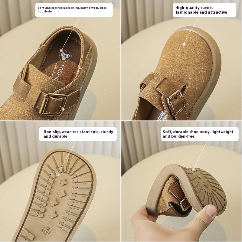 New Spring and Autumn Girls' Frosted Leather Shoes Boys' Soft-soled Toe Shoes