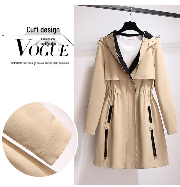 Dámsky dlhý trenčkot s kapucňou nadmernej veľkosti - Kórejský štýl 2024, Jesenný ležérny, Zoštíhľujúci, Všestranný vrchný odev