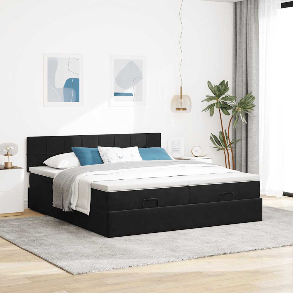 Enjoy restful nights with this Ottoman bed with mattresses and LED lighting in light gray 160 x 200 cm fabric