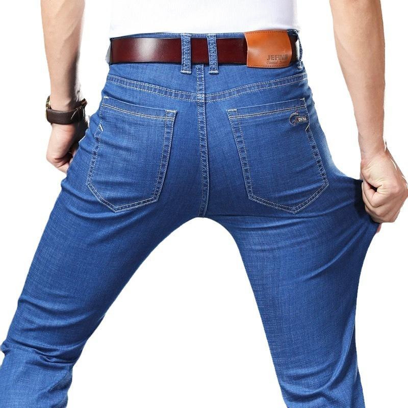 Men'S Jeans Autumn And Winter New Trend Retro Men'S Pants Elastic Straight Leg Pants With Added Fleece And Increased Casual Size