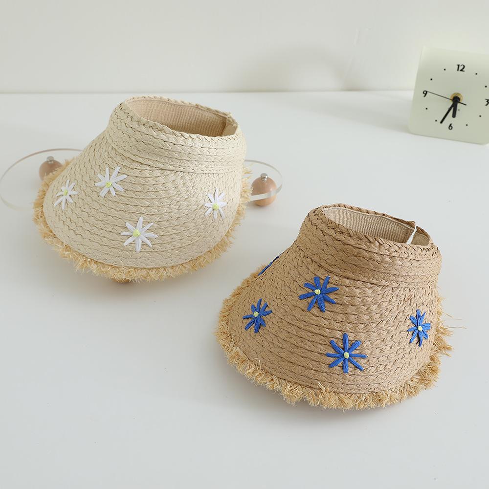 New Daisy Lafite Woven Empty Top Hat Children's Summer Outdoor Seaside Vacation Shade Sunscreen Straw Hat