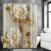 Rose Shower Curtain, Gold Leaf White Flower Bathroom Decorative Shower Curtain, Waterproof Shower Curtain with Hooks