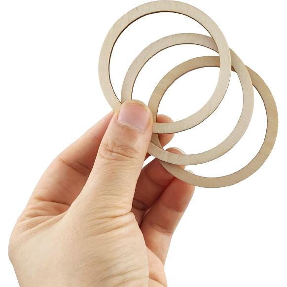 100 Pieces 6cm Wooden Cylinder Blocks Craft Wooden Hoop Rings Unfinished Round Wood Wreath Ring Block Wood Frame Craft Circle Ornaments Blank Wooden