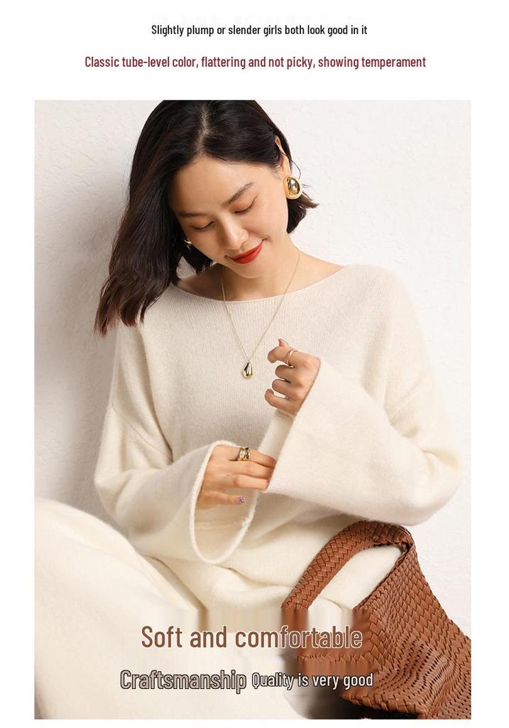 Autumn/Winter 2026 Women's Cashmere One-Shoulder Loose Pullover Sweater