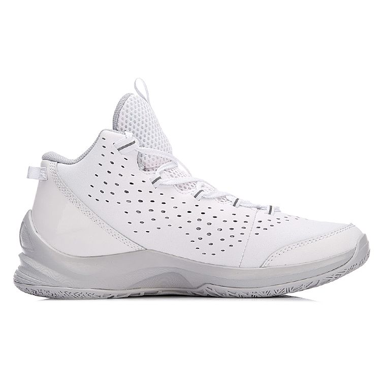 Li Ning Winding Court Shock Absorption Rebound Mid-Top Basketball Shoes Unisex Sneakers White Gray ABPN007-2