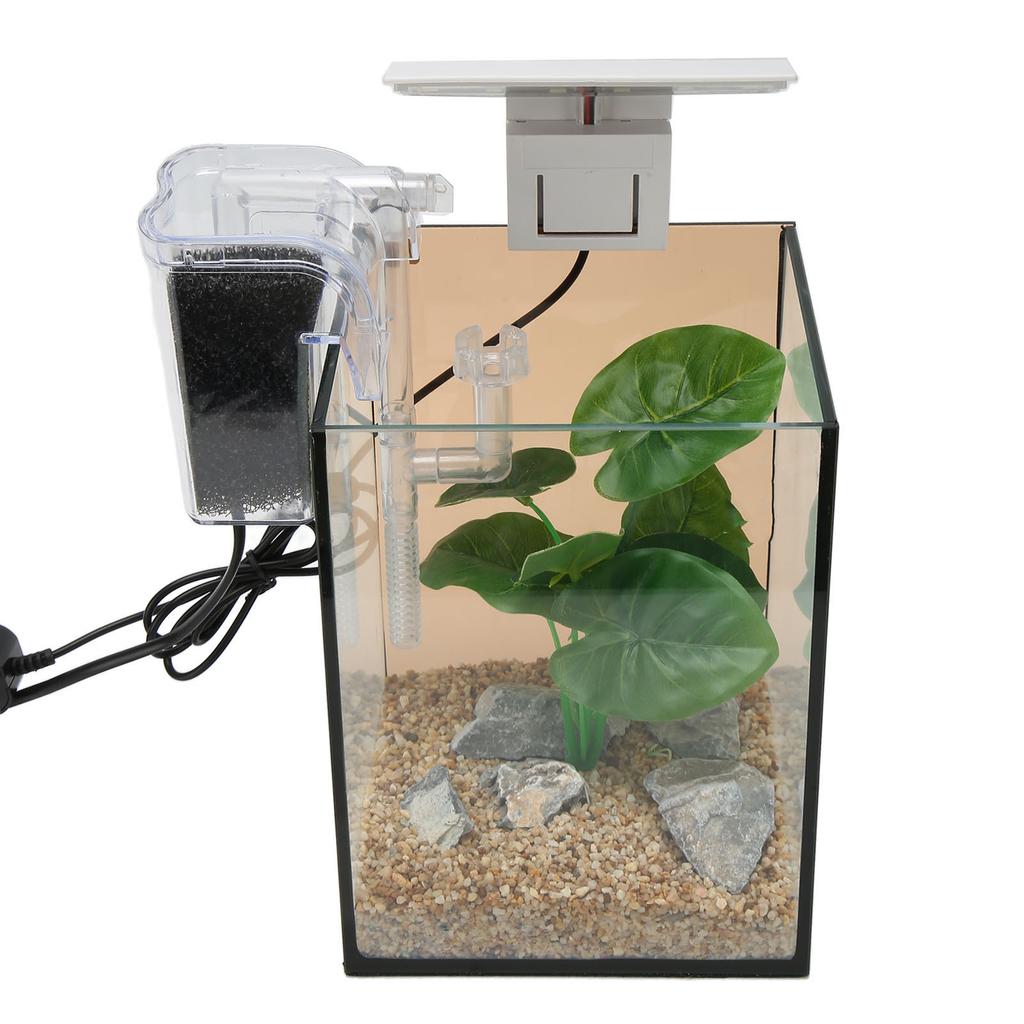 Glass Aquarium Kit LED Clip Light Safe Silent Black Cotton Filtration Free Water Change Small Fish