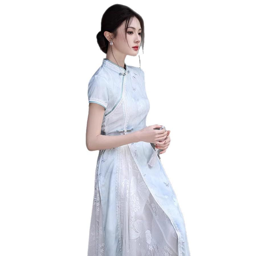 1011 summer new new Chinese style improved cheongsam dress young daily lace skirt two-piece set