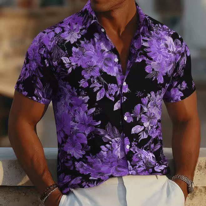 Mens Summer Short Sleeve Floral Print Loose Casual Shirt S
