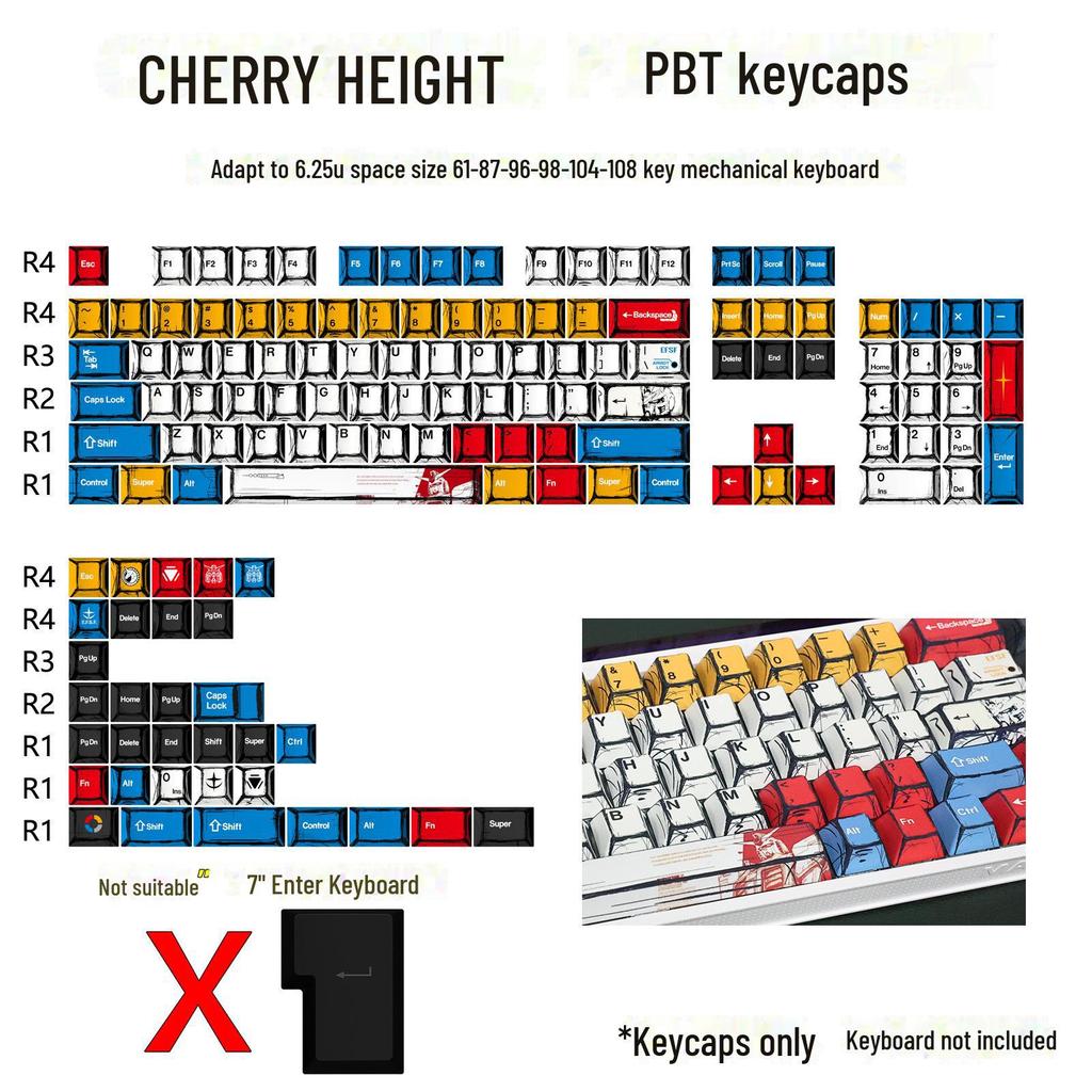 Classic Comic Style 136-Key Mixed Light Keycaps - Original Height for Mechanical Keyboards