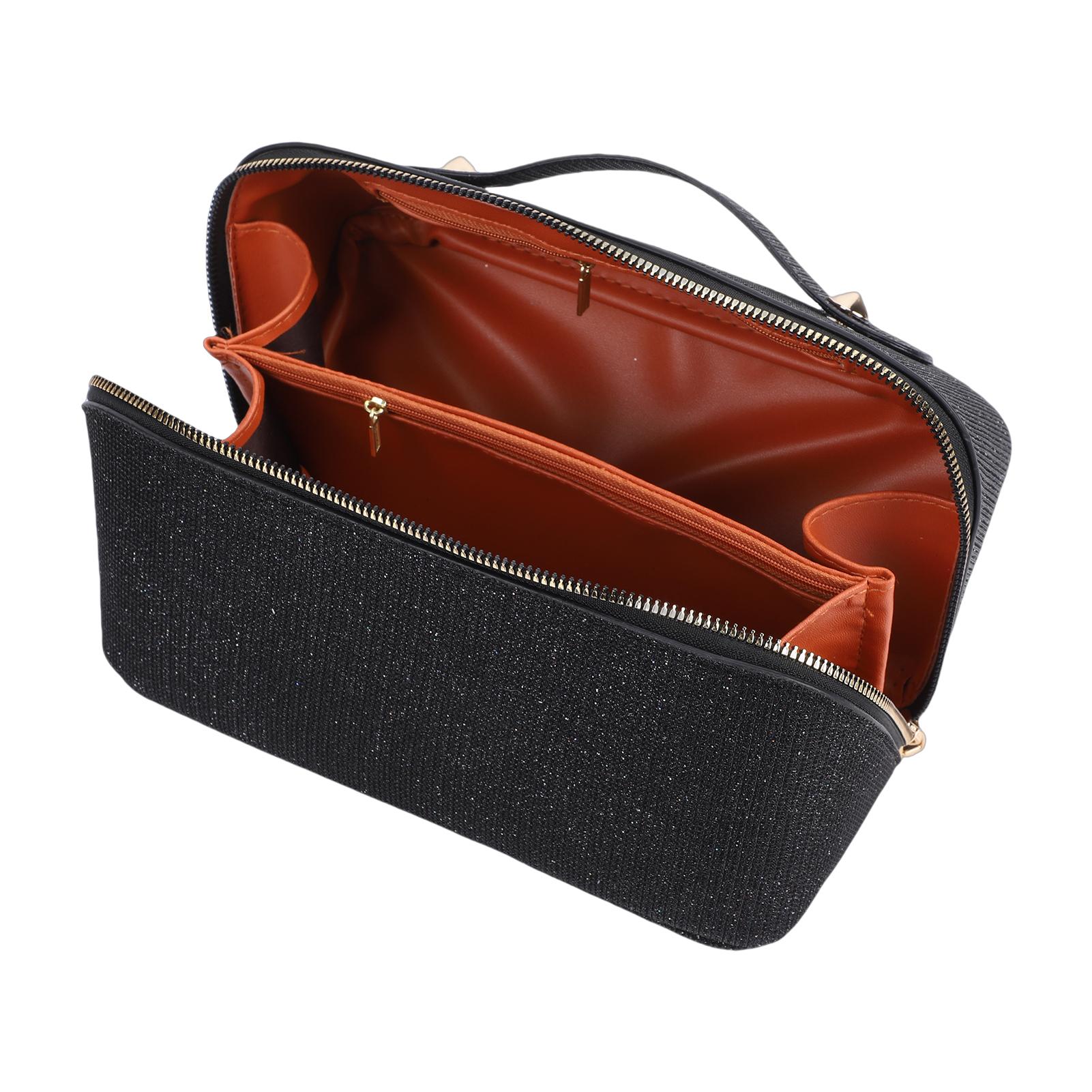 

Sequin Makeup Bag Flat Open Portable Large Capacity Cosmetic Bag Travel for Women