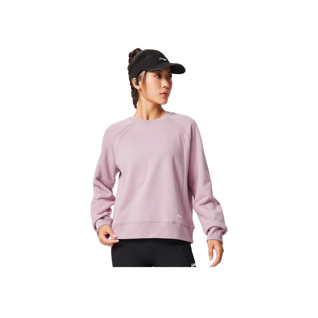 Li Ning Fitness Series Fleece Warm Lock Temperature Dry Long Sleeve Loose Round Neck Sweatshirt Women Sweatshirt AWDV948-5