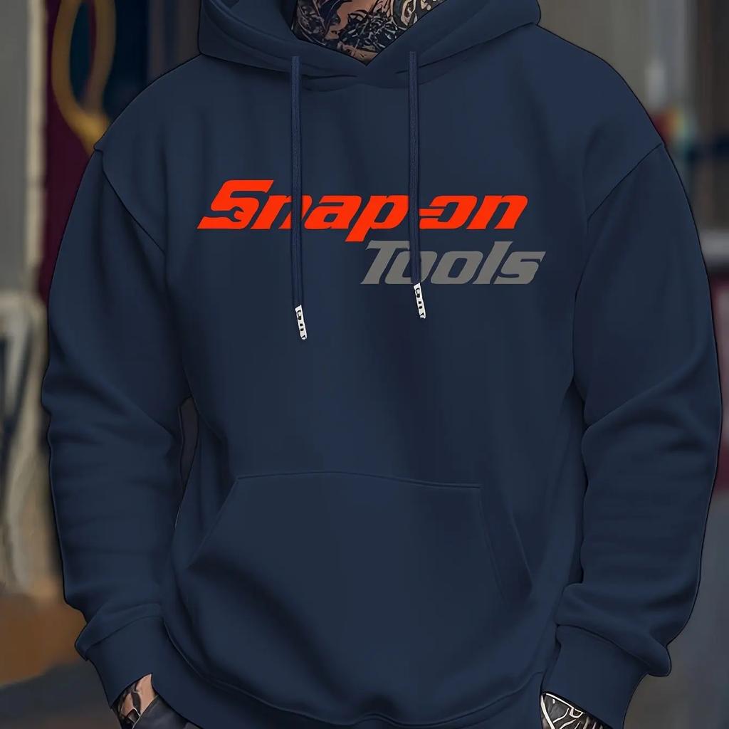 Men's Casual Hoodie with Eye-catching Pattern "SNAP ON TOOLS" Regular Style Hoodie