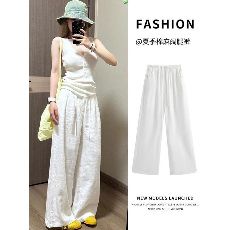 White linen wide-leg pants women's new summer ice silk cotton and linen Yamamoto pants drape and thin loose casual pants