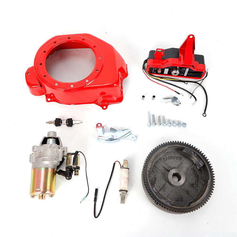12V Electric Start Kit Flywheel Starter Motor Kit with Key Switch Box Charging Coil Fan Cover for GX160 5.5HP GX200 6.5HP Engine