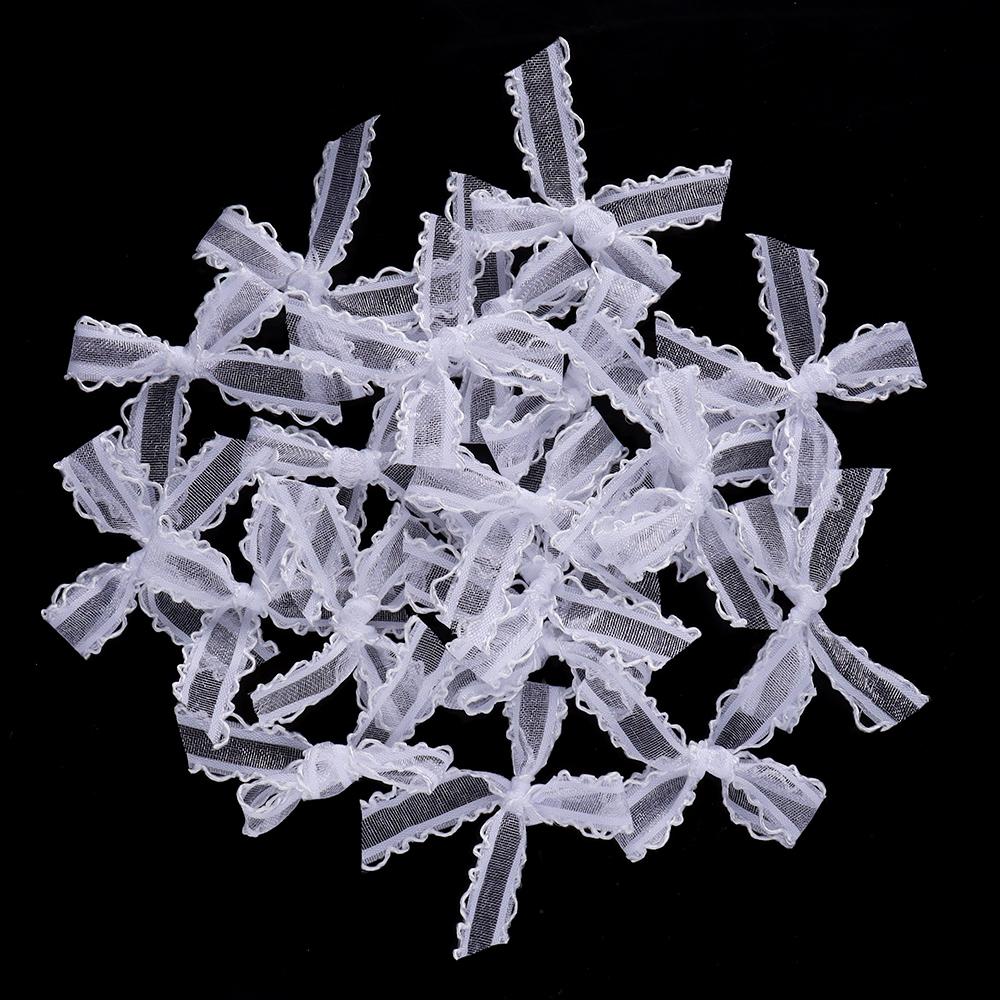 20pcs/lot 3.5x4cm Gauze Bows Colorful Small Size Satin Ribbon Bowknot Flower for Craft Handwork DIY Party Decoration Supplies